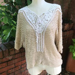 C'isa Open Knit Crochet Embellished Loose Fit Top